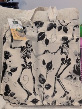 Black & Cream Skeleton Dance Canvas Shopper Bag